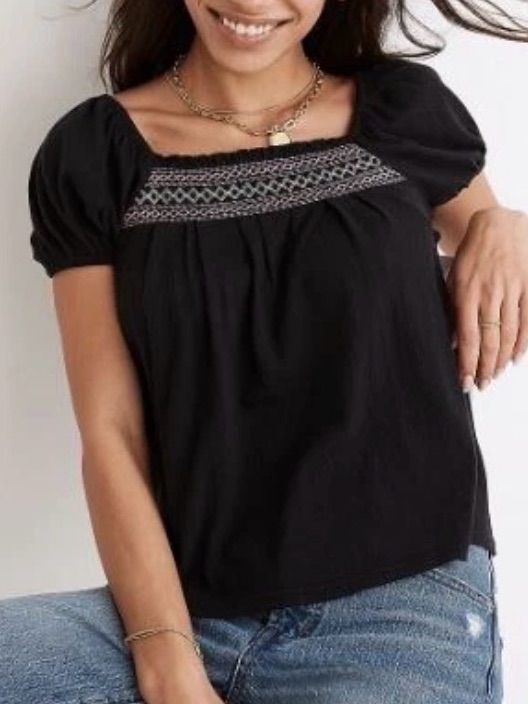 Madewell Embroidered Square-Neck Women's Puff Sleevetop